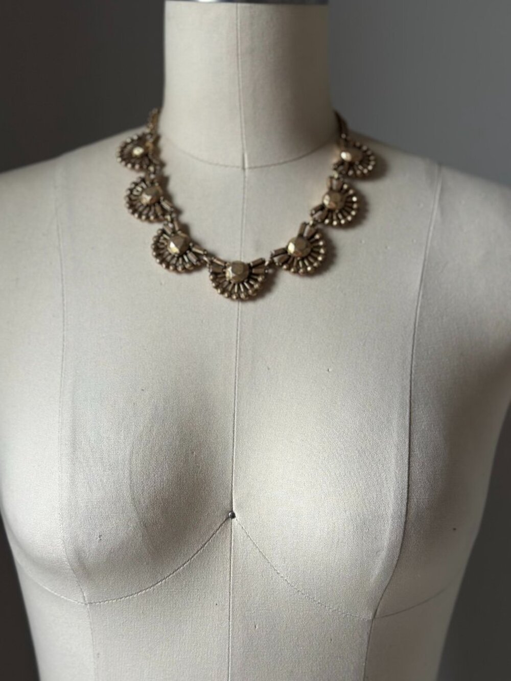 J.Crew Gold Tone Scalloped Statement Necklace | Floral Detail Adjustable